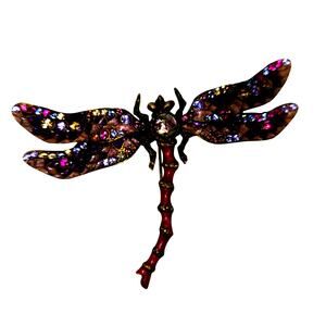 Vintage Jay Strongwater Large Dragonfly Purple & Pink 3 3/8" Enamel Crysta